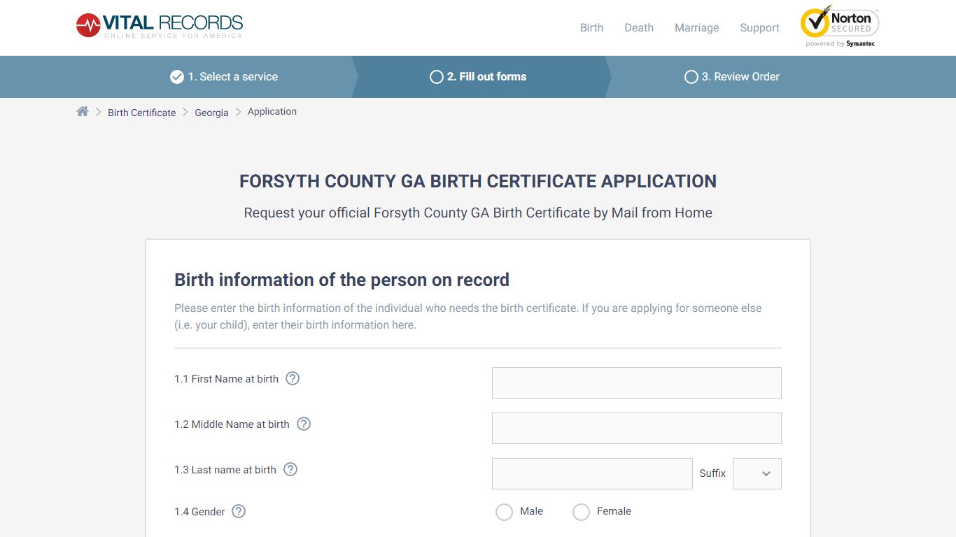 Forsyth County GA Birth Certificate Application - Vital Records Online