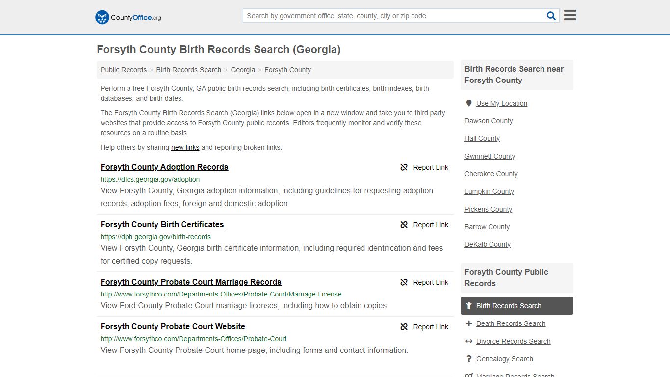 Forsyth County Birth Records Search (Georgia) - County Office